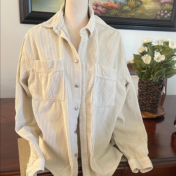 Zara Women’s Beige Striped Button Down Shirt - Picture 1 of 4